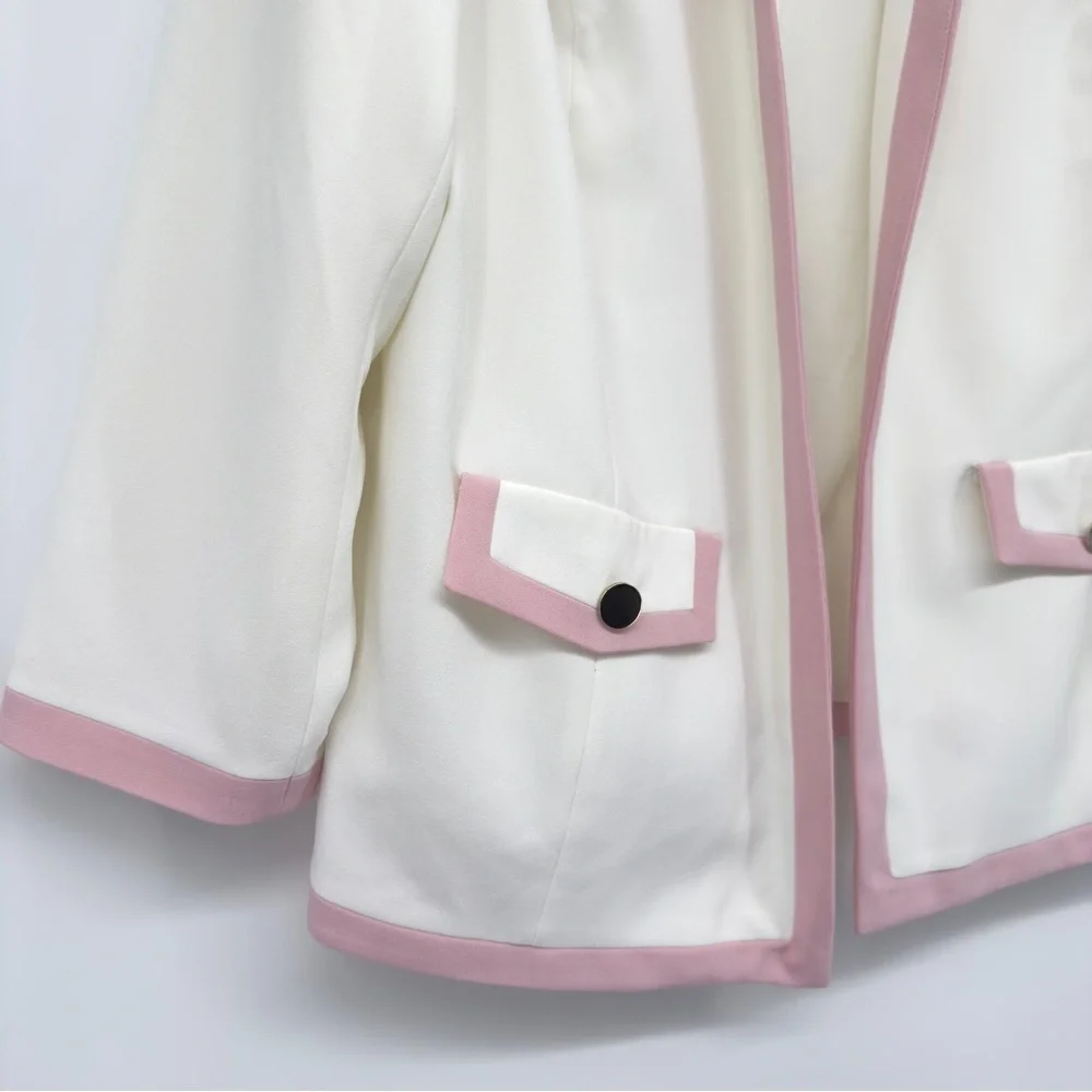 KASPER Framed Open Front Blazer Size 2X in Ivory/Pink - Picture 4 of 8